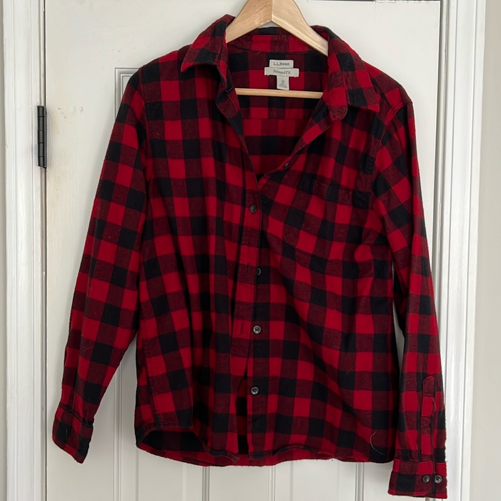 LL Bean Petite Medium Buffalo Check Plaid Flannel Shirt